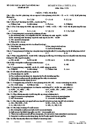 Đề kiểm tra 1 tiết lần 2 môn Hóa học Lớp 11 (Cơ bản) - Mã đề 209 - Sở giáo dục và đào tạo Đồng Nai